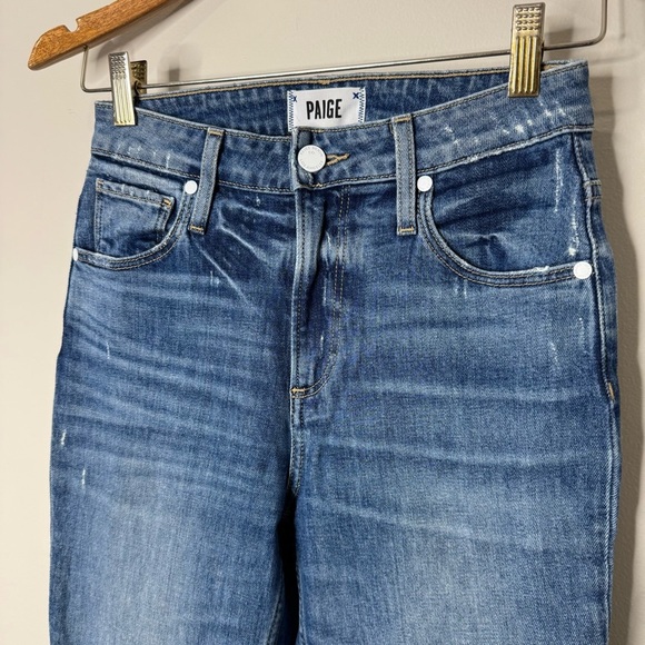Paige Distressed Wash Straight Leg High Rise Denim Jeans Size 24 - Picture 2 of 9